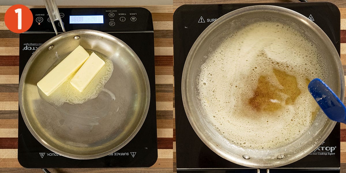 Browning butter in a saucepan.