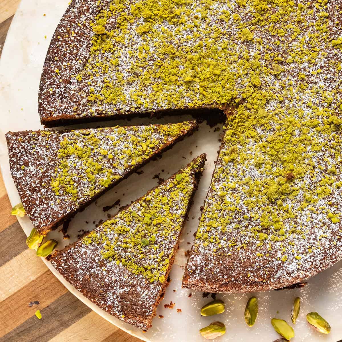 Pistachio Torta Caprese (Italian Flourless Chocolate Cake)