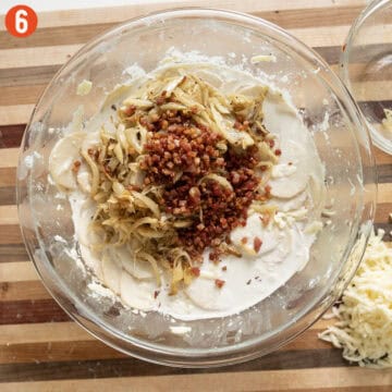Combining pancetta, caramelized fennel and potato.