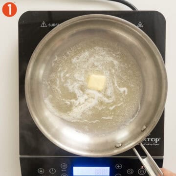 Melting butter in a pan.