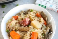 Slow Cooker Sweet and Savory Sausage with Apples and Sauerkraut
