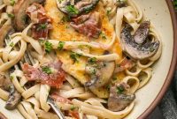 Effortless Chicken Marsala Fettuccine with Crispy Prosciutto