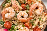 Gluten Free Feta Shrimp Pasta Bake