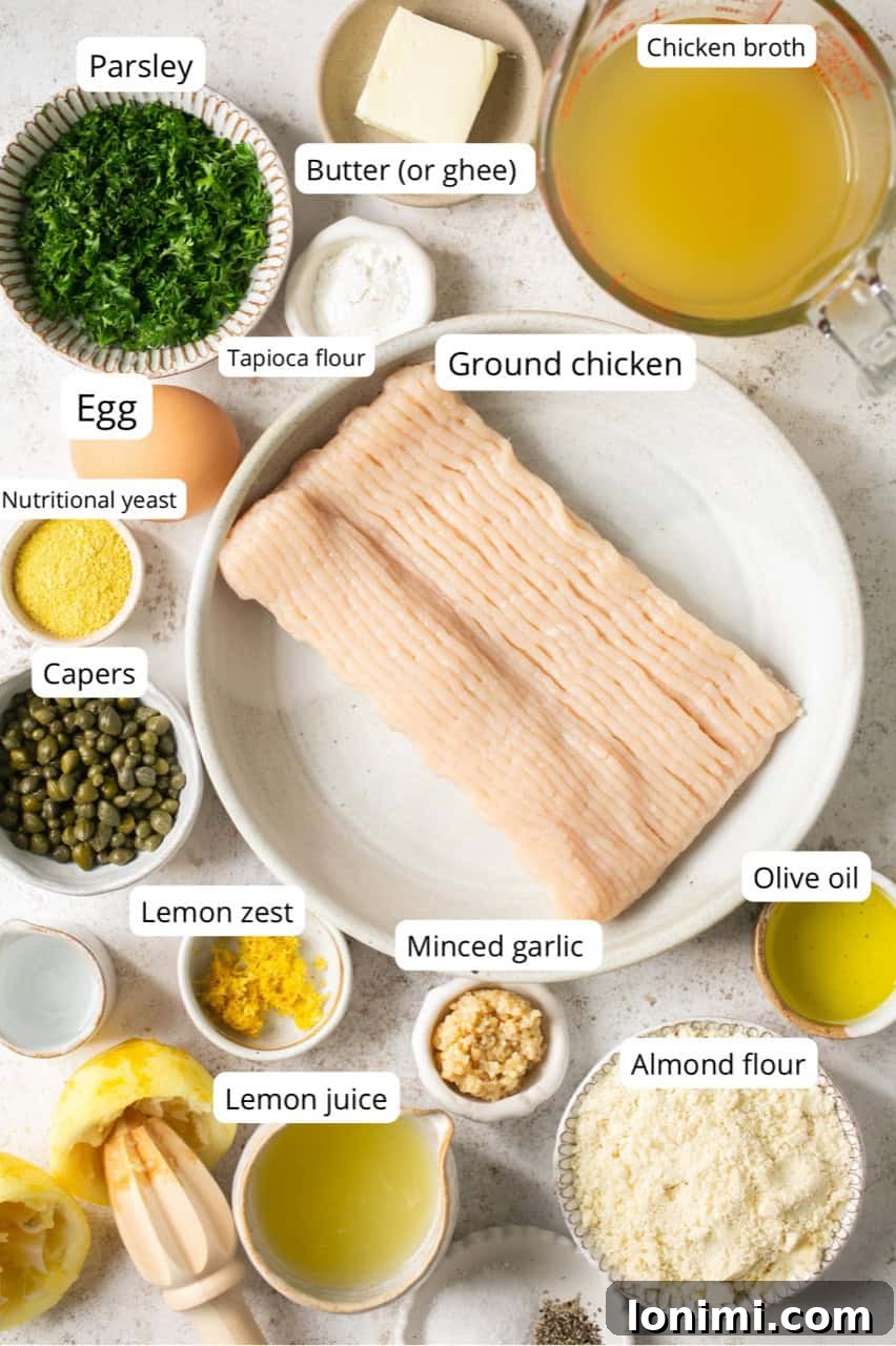 ingredients for gluten free chicken piccata meatballs