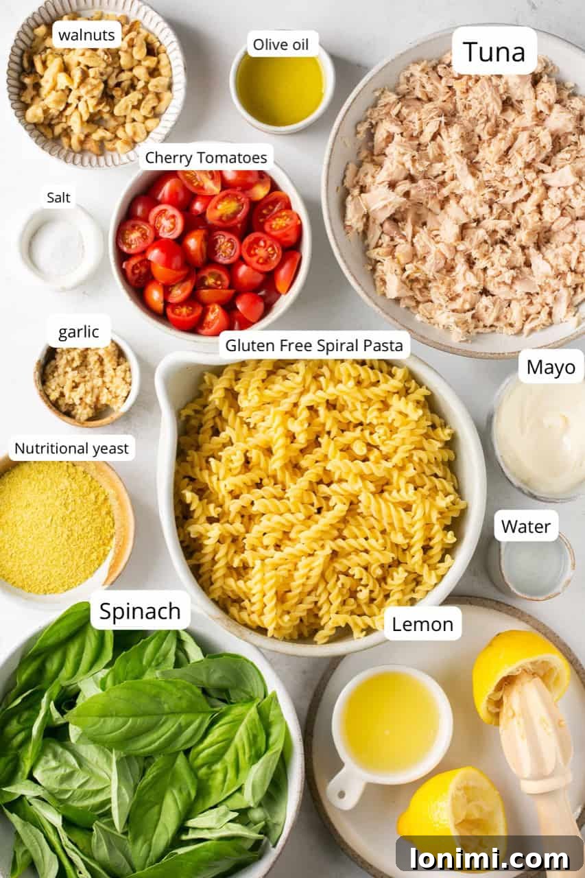 nesting bowls filled and labeled with recipe ingredients