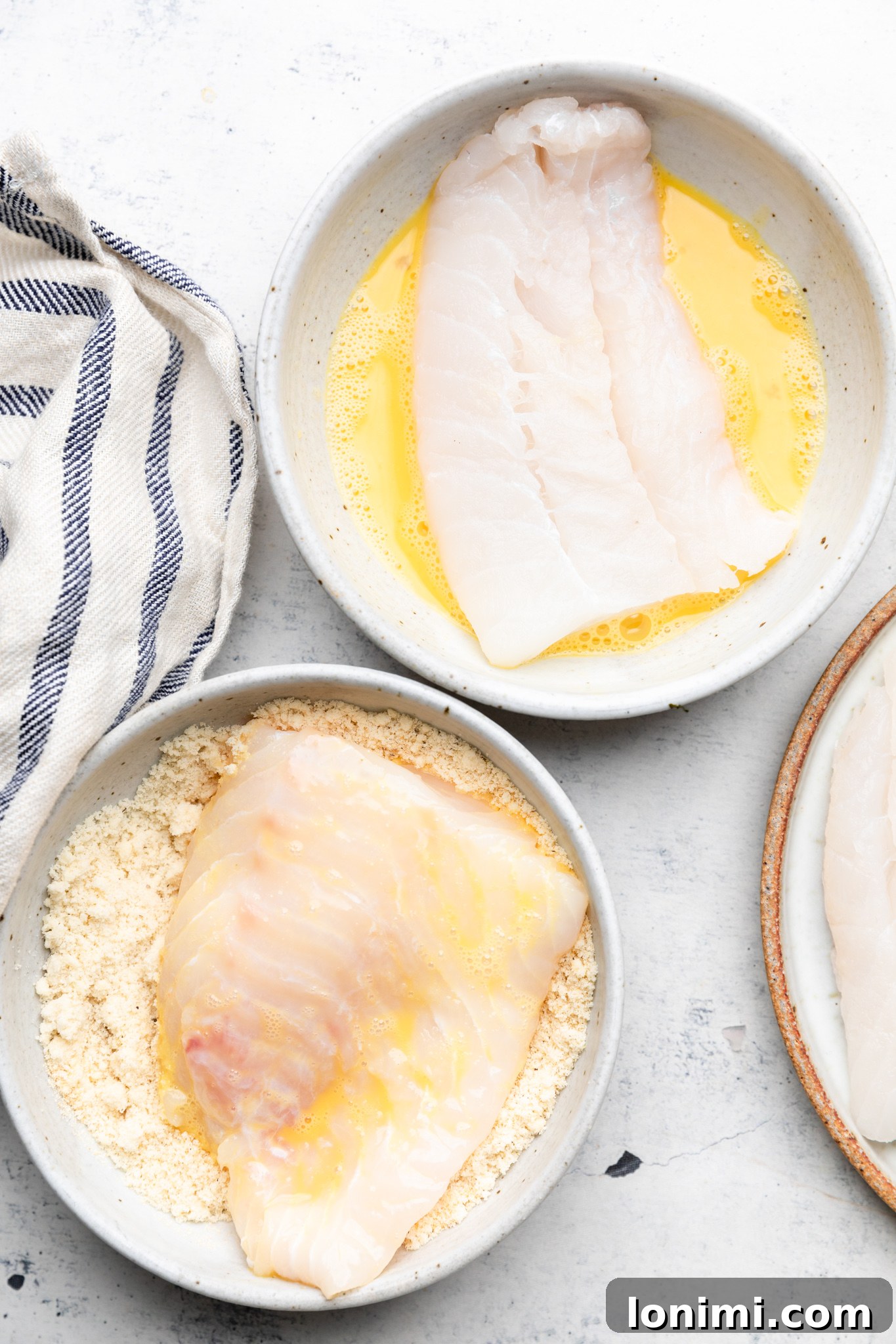 cod fillets dipped in egg and almond flour