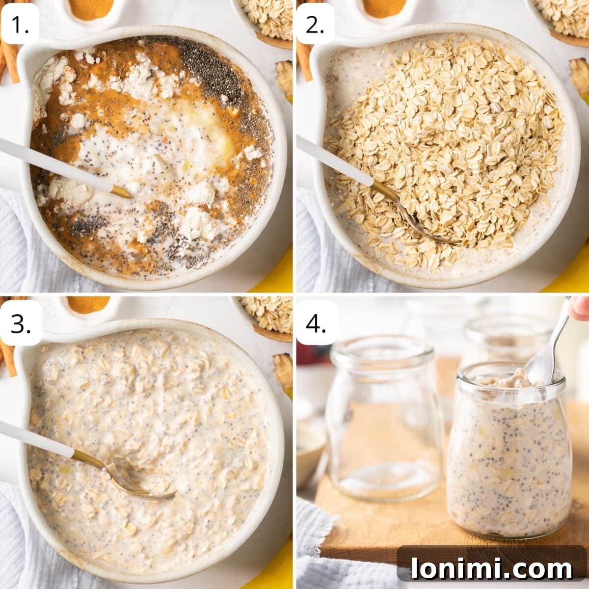 4 steps for making protein overnight oats