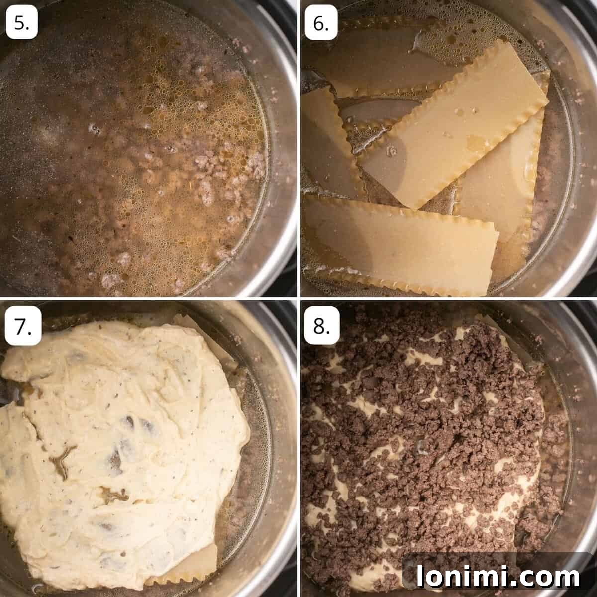 photos of step by step recipe instructions for how to layer the lasagna with gluten free noodles
