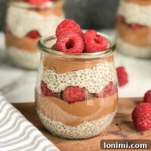 Delicious Chocolate Raspberry Chia Parfaits recipe card image