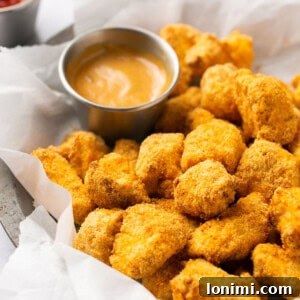 Crispy Air Fryer Chick-fil-A Style Nuggets with Homemade Sauce 7 Air fryer chicken nuggets in a basket with chick fil a sauce