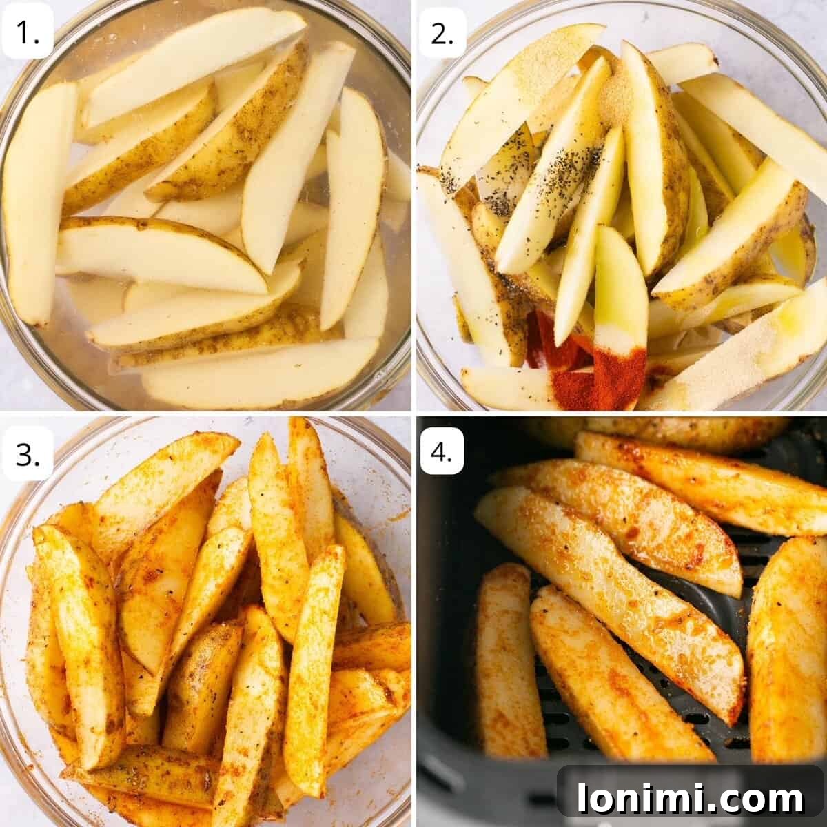 photo of the four steps to make potato wedges in the air fryer 