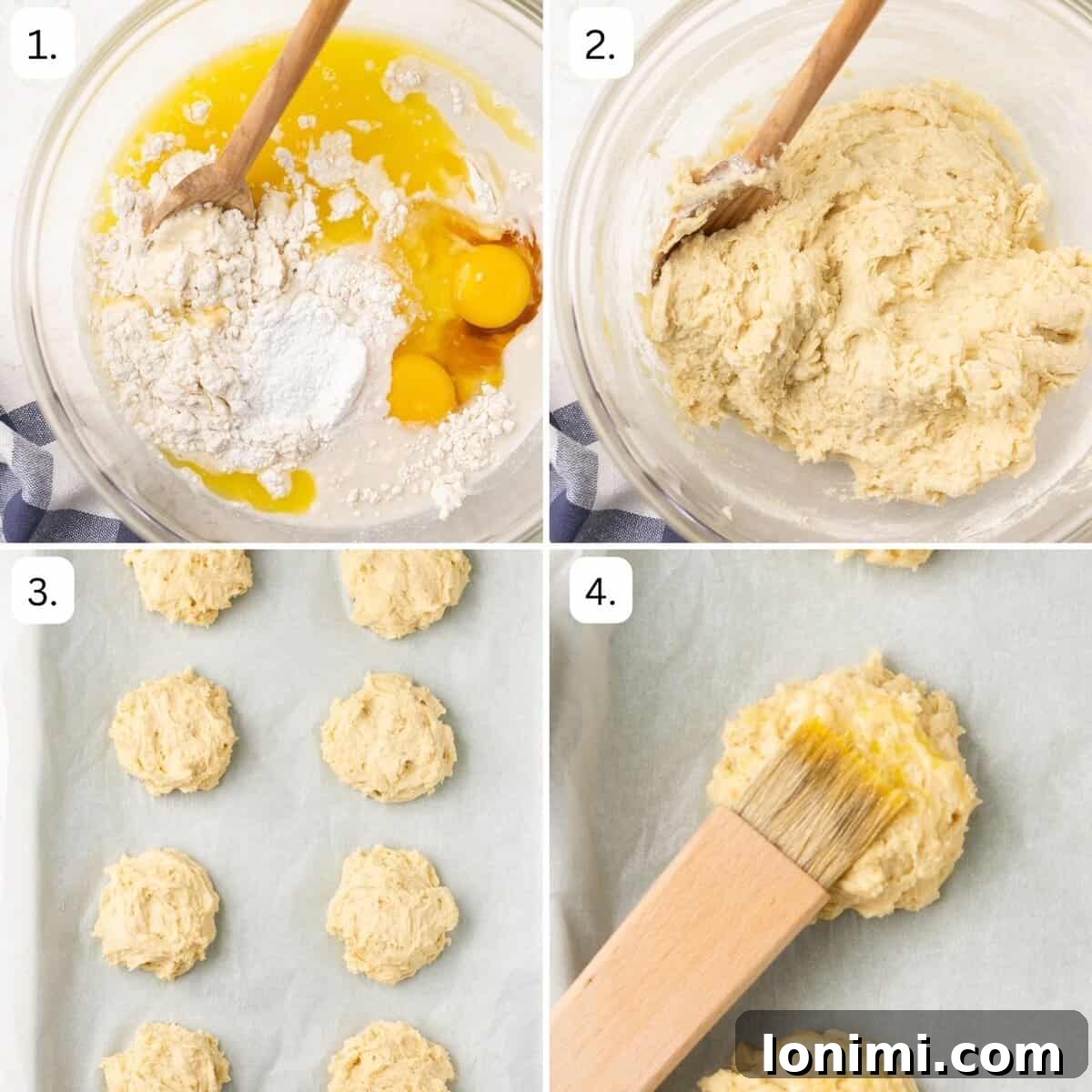 four quadrants showing the step-by-step process for making gluten-free biscuits