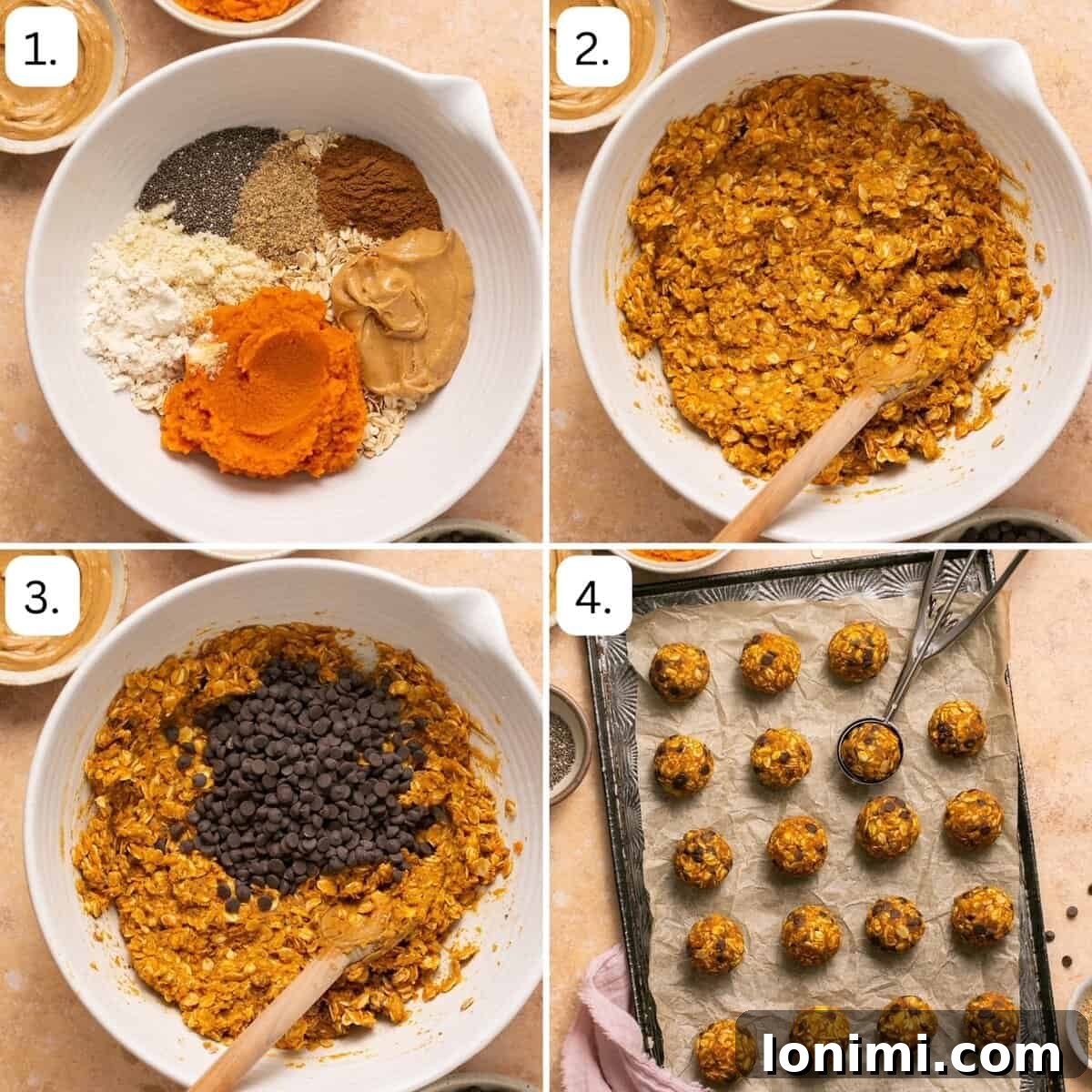 steps for making chocolate chip pumpkin bliss balls