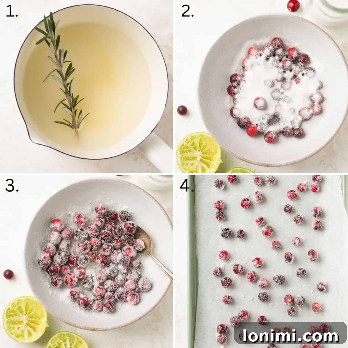 Numbered photos showing step-by-step instructions for making a Mistletoe Martini