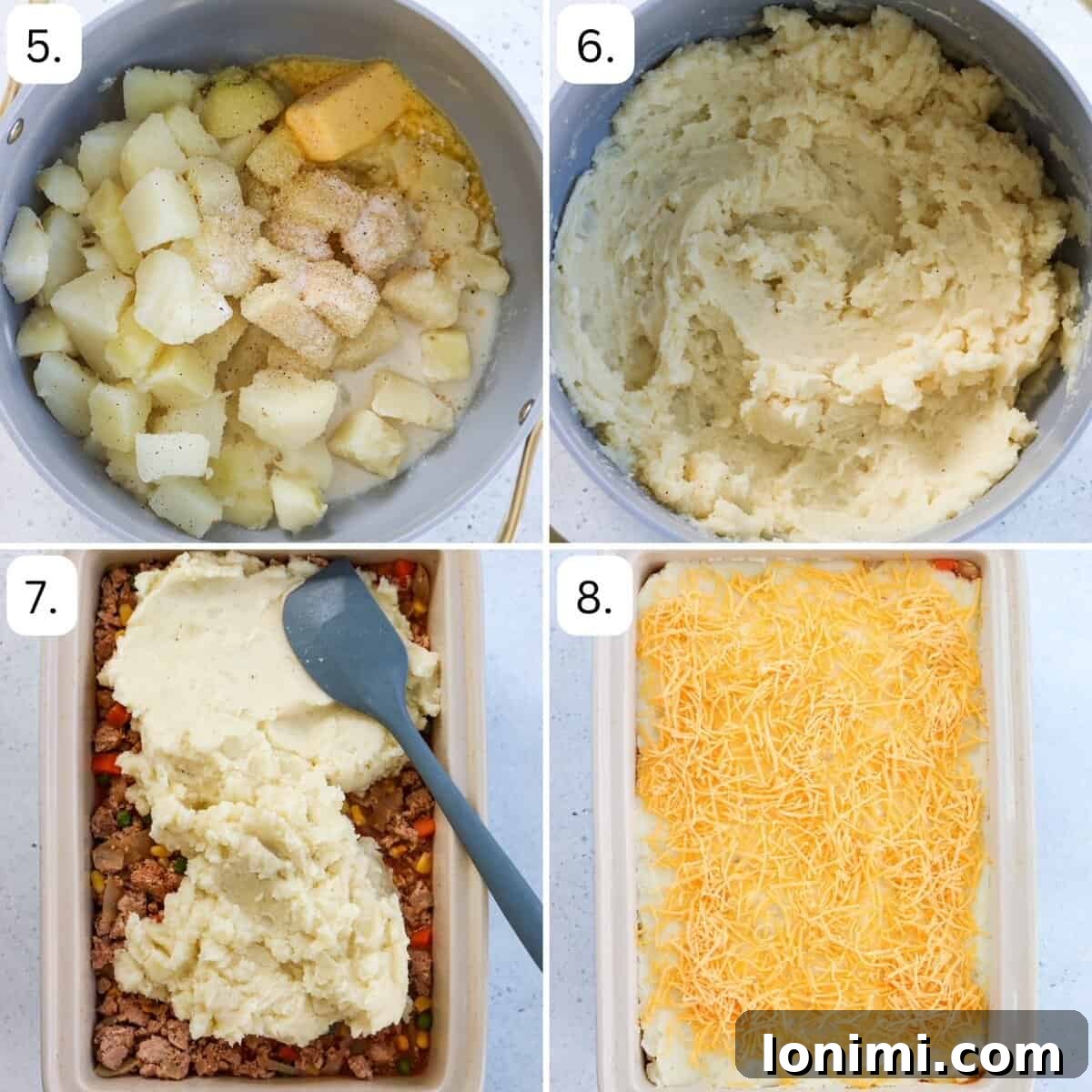 steps for making shepherd's pie in 4 quadrants