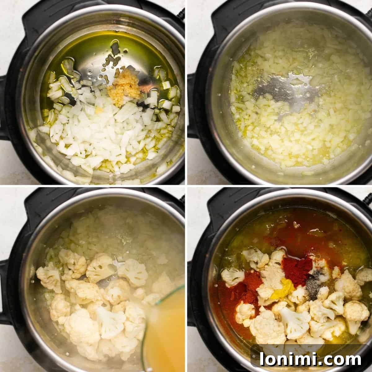 the first four steps for making broccoli cheddar soup