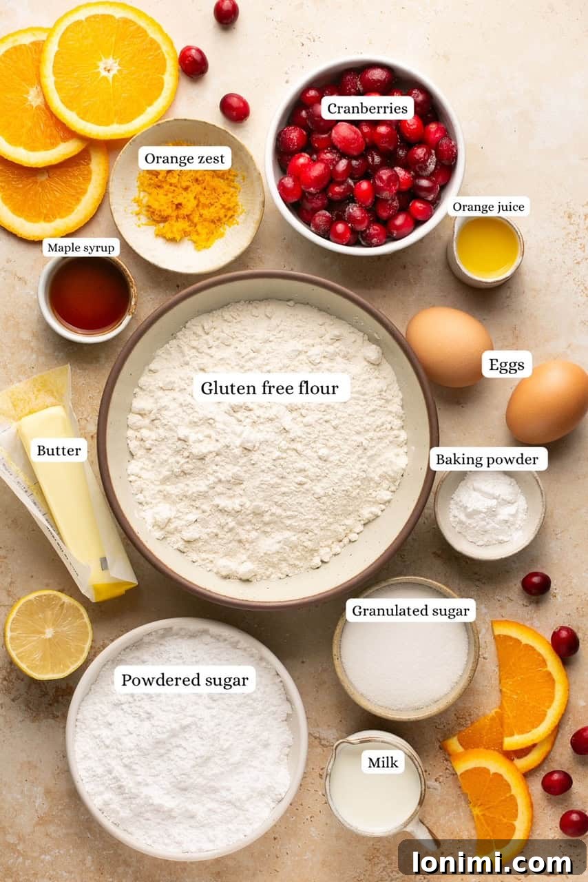 Ingredients for making gluten-free scones laid out in individual bowls.