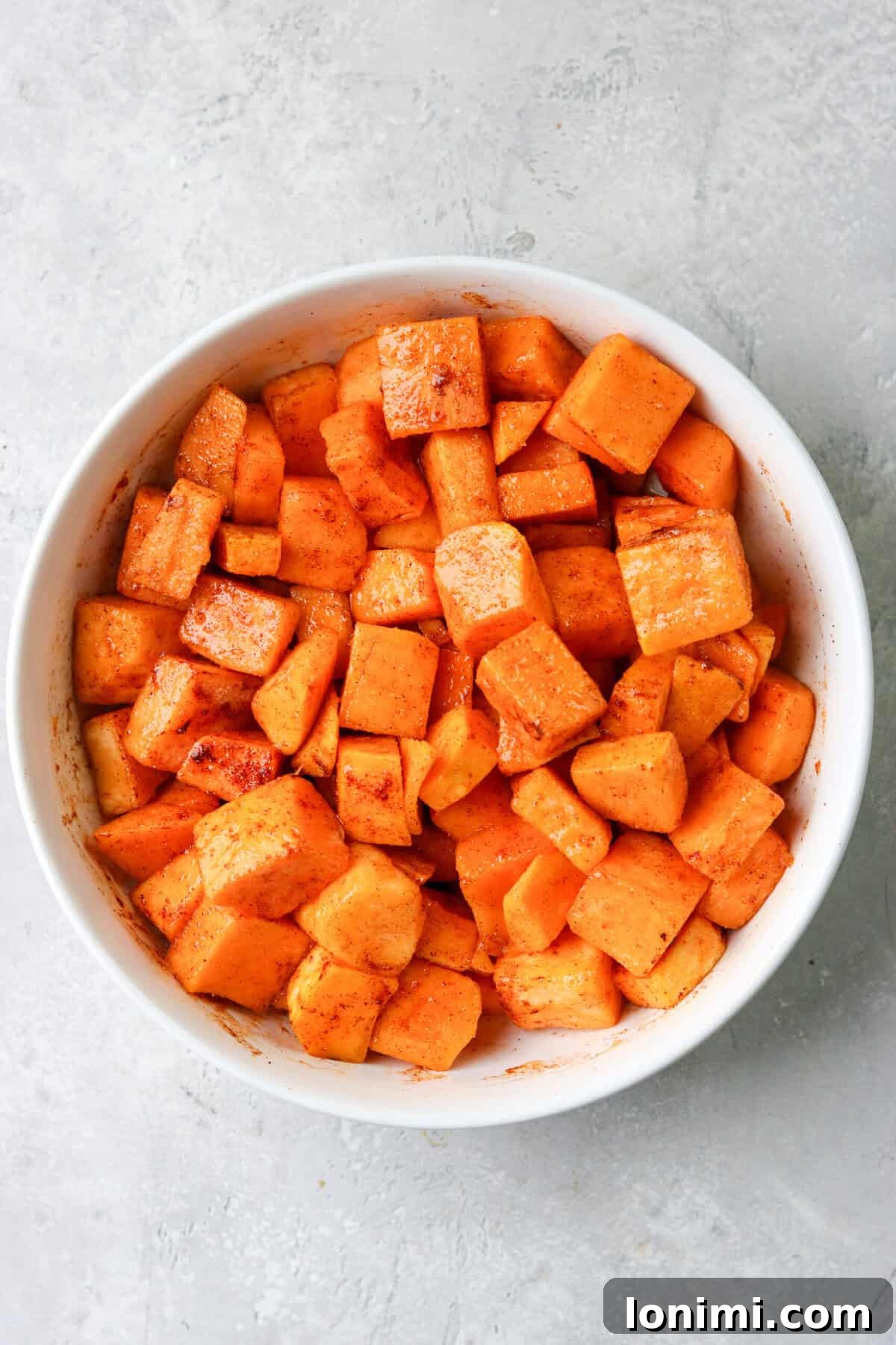 butternut squash in a white bowl 
