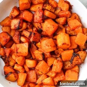air fryer butternut squash in a white bowl