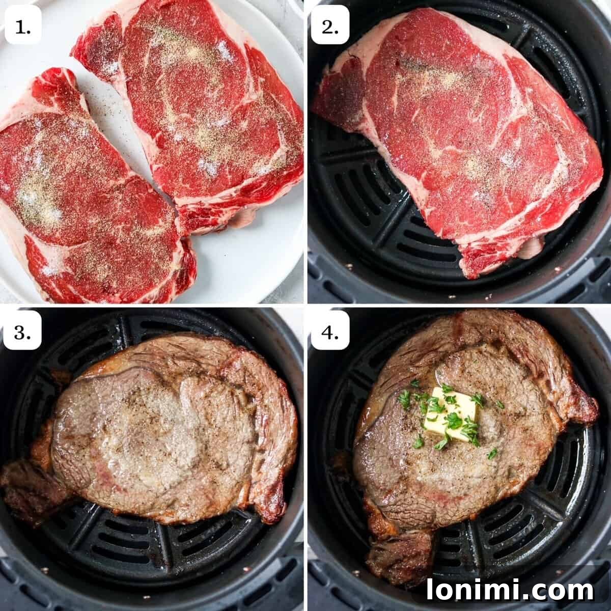 steps for making ribeye steaks in the air fryer