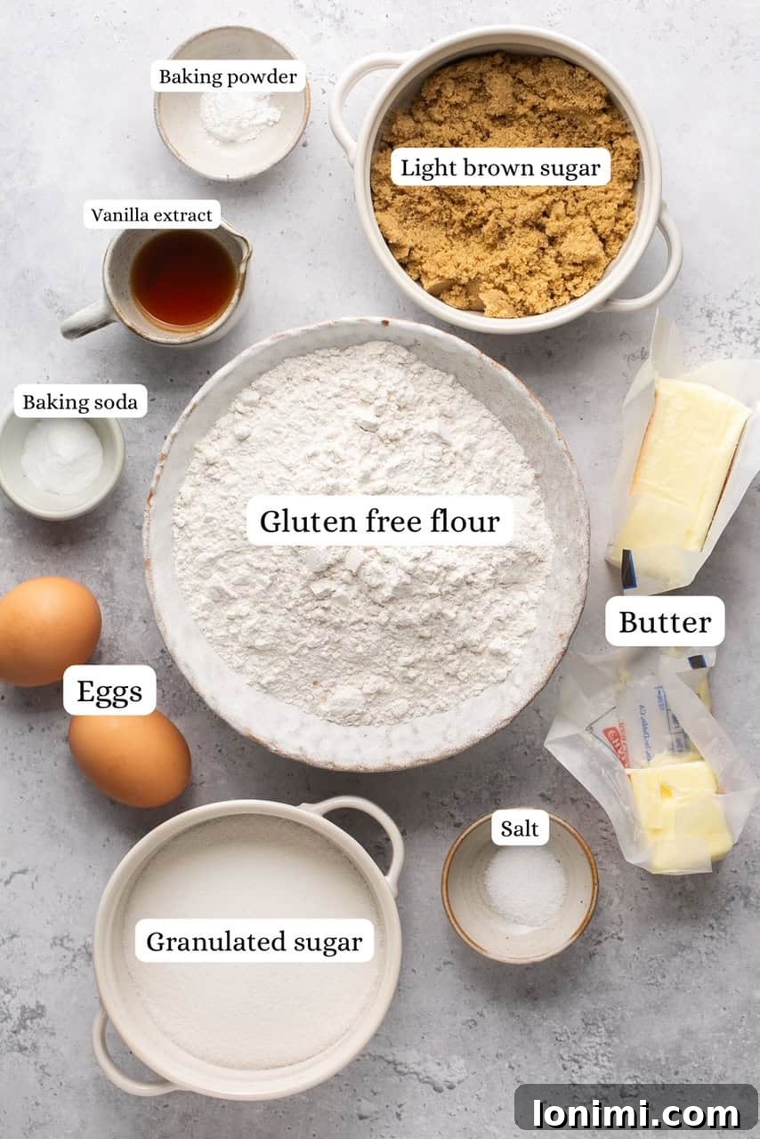 Ingredients laid out for chipless cookies, minus the chocolate chips.
