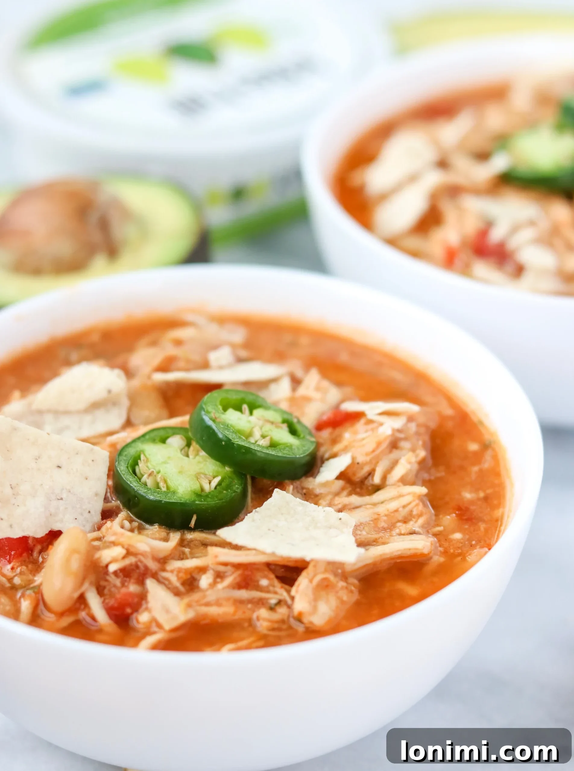 Dreamy Dairy Free Chicken Tortilla Chili 2 Creamy Tortilla Chicken Chili in a slow cooker, rich and inviting