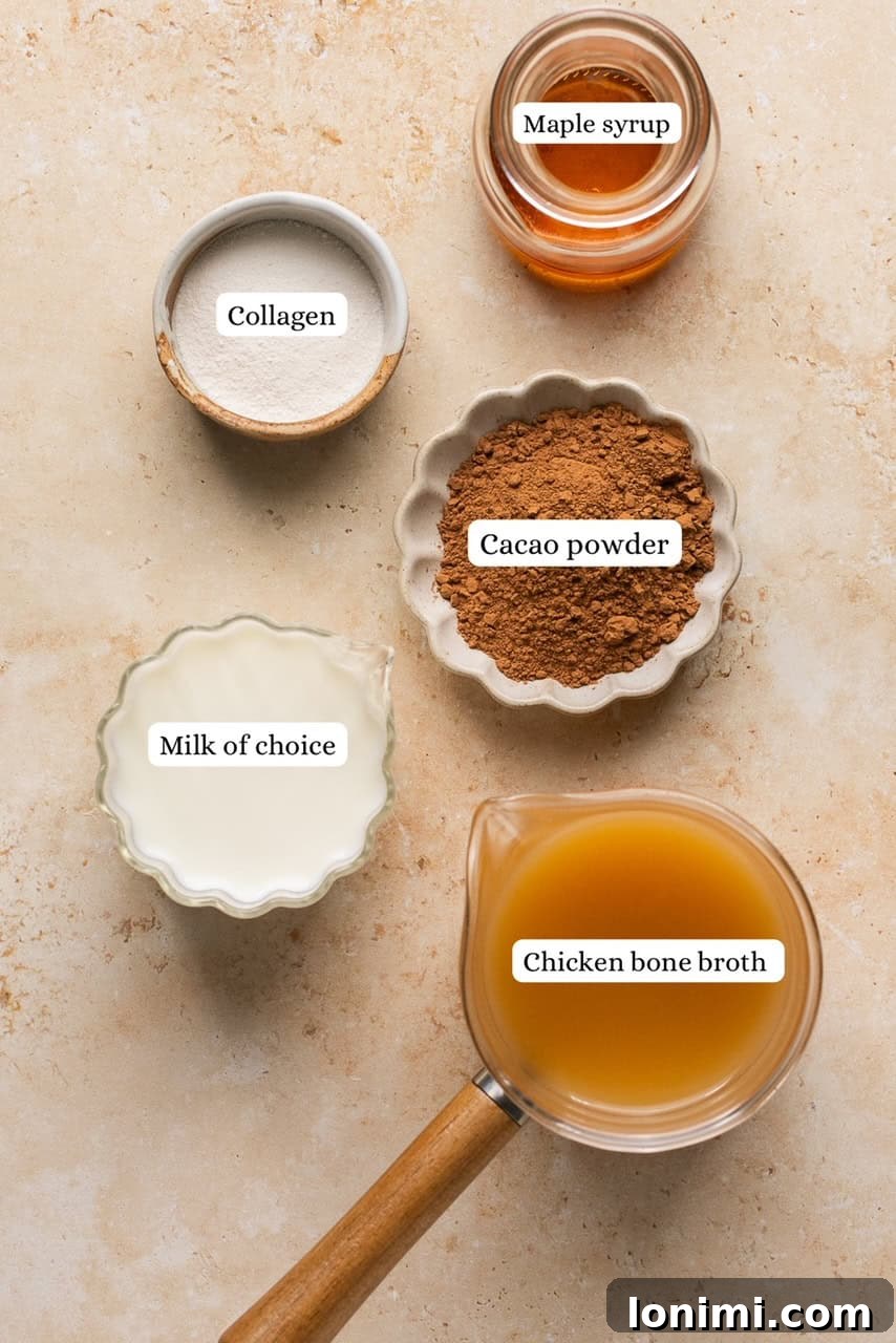 Collagen Cocoa Elixir 3 ingredients for bone broth hot chocolate