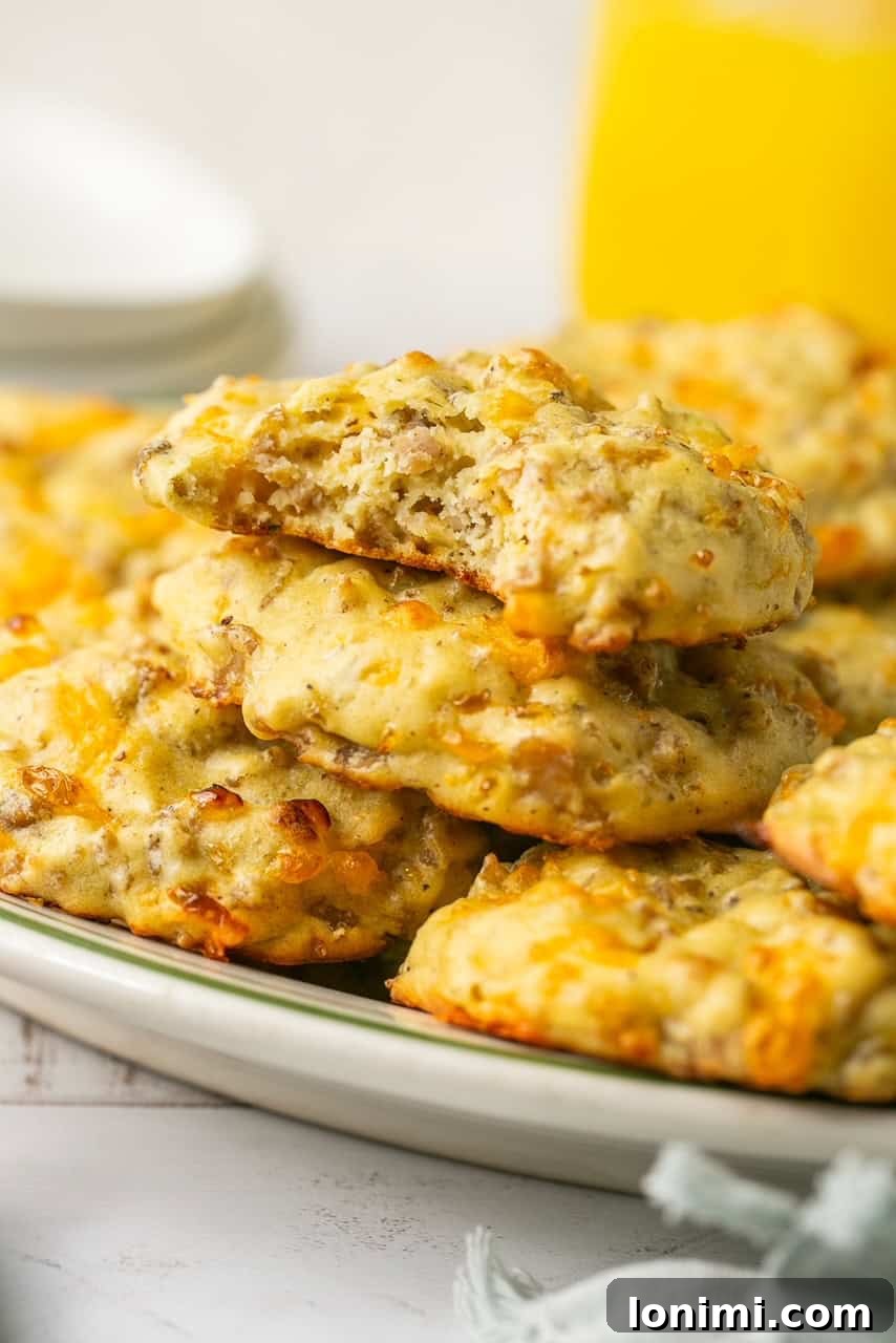 A stack of golden-brown protein biscuits on a white plate, showcasing their fluffy interior and inviting texture.