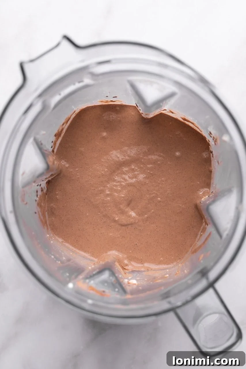 Chocolate chia pudding mixture blended to a smooth and creamy consistency.