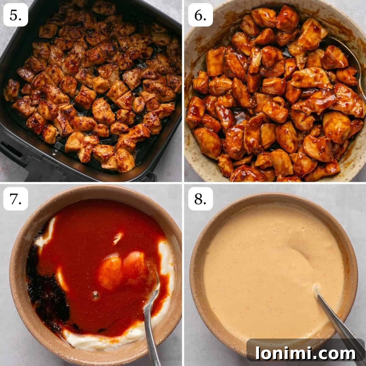 Effortless Teriyaki Chicken Poke Bowls with Fiery Sriracha Mayo 5 Steps 5-8 for how to make chicken poke bowls