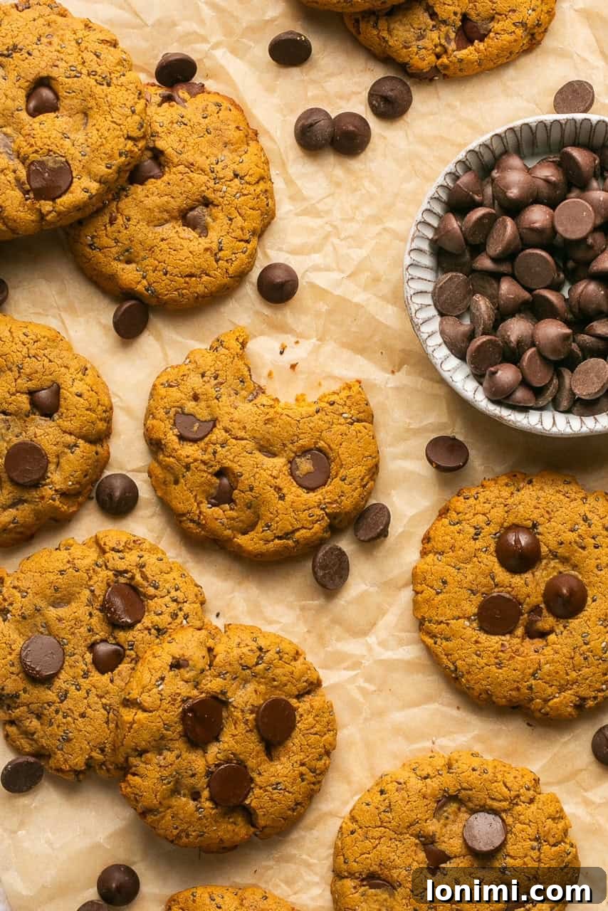 Irresistible Protein Peanut Butter Chocolate Chip Cookies 2 Close-up of freshly baked chocolate chip protein cookies on parchment paper, highlighting their delicious texture and chocolate morsels.