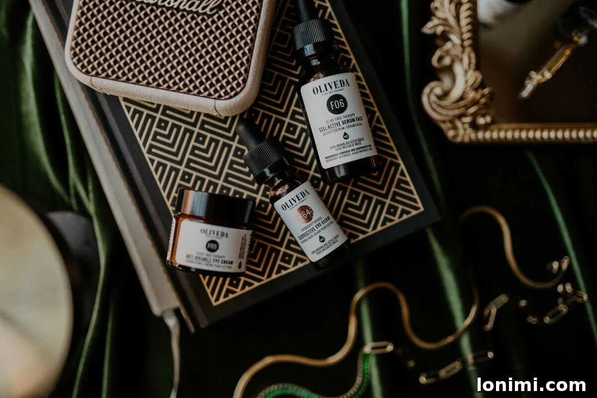Oliveda Skincare Unveiled: Your Essential Guide and Honest Review 2 Oliveda products laid out on a table with decorative items