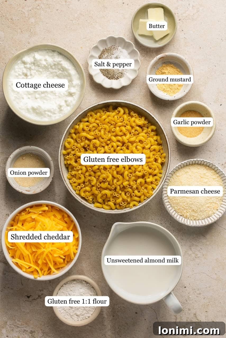 recipe ingredients in small bowls and labeled.
