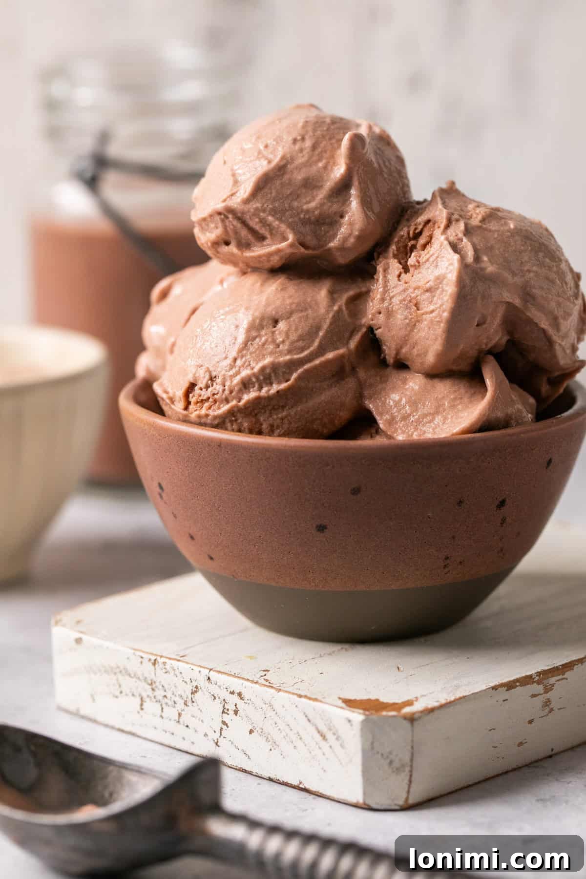 Easy Ninja Creami Protein Ice Cream with 4 Ingredients and 24g Protein 12 A side view of ice cream in a bowl