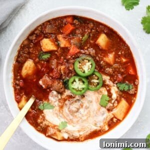 Final plated Slow Cooker Sweet Potato Chili