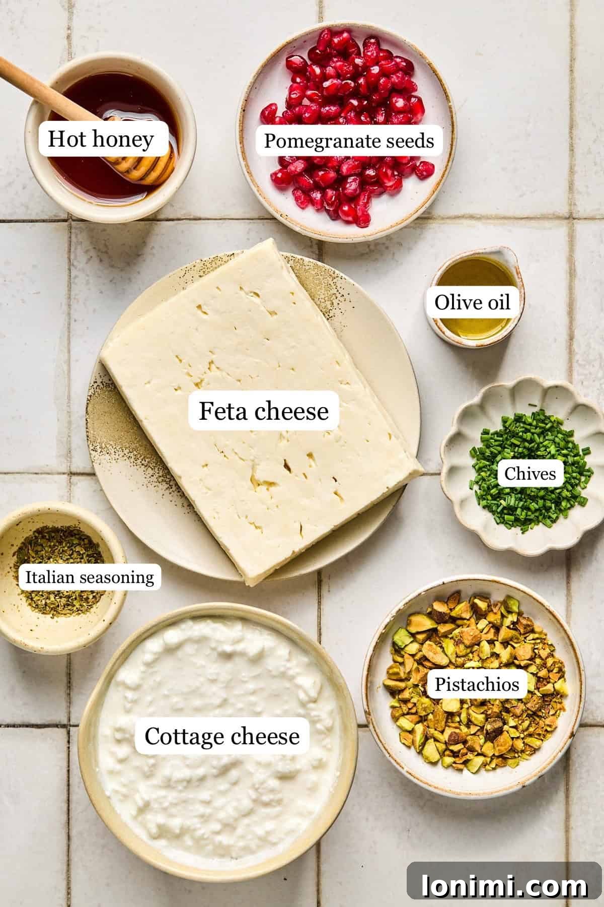 ingredients for whipped feta with hot honey