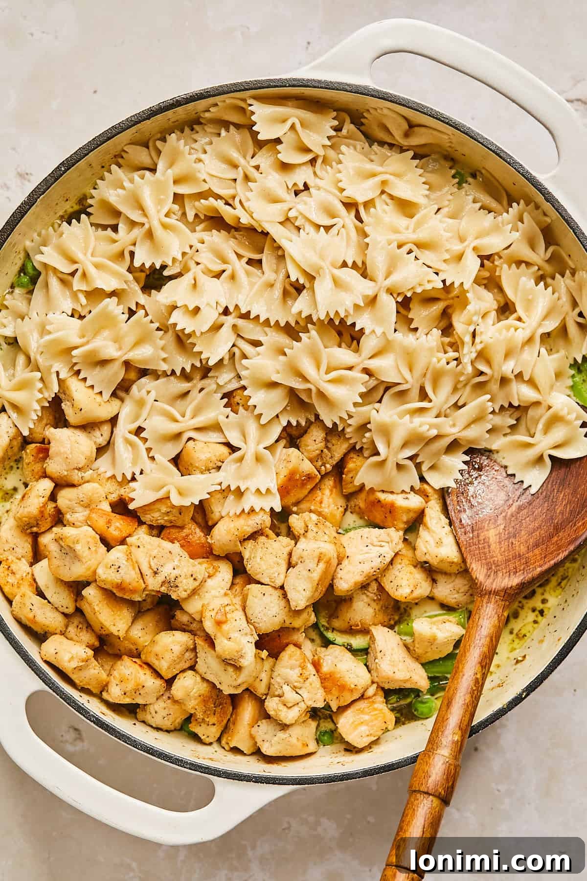chicken and pasta in a pan