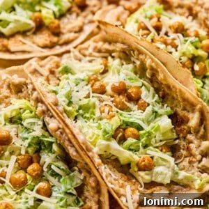 chicken caesar smash burger tacos with crispy chickpeas