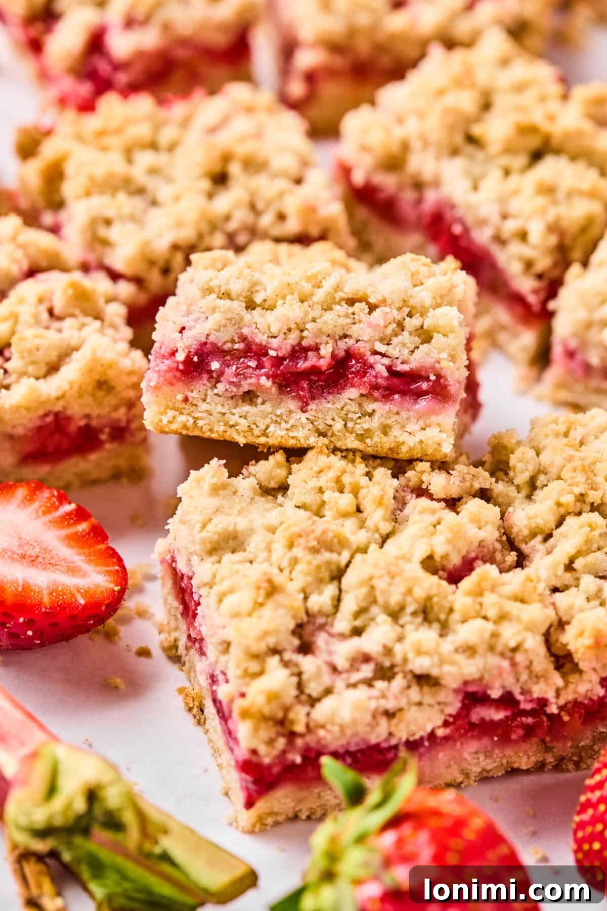 Close-up detail of crisp, golden crumble topping highlighting texture and color
