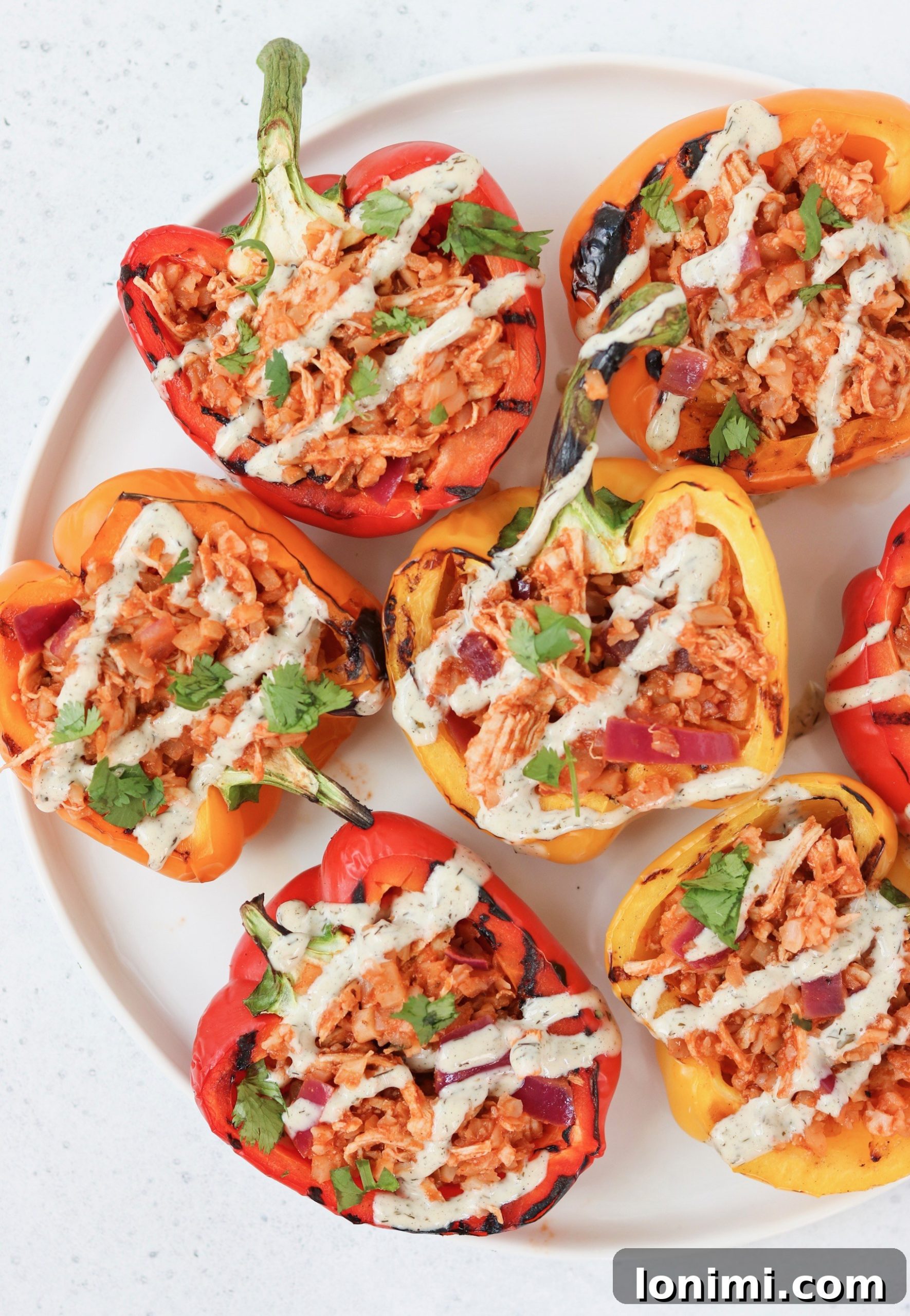Labor Day Weekend Rewind 5 Whole30 grilled BBQ chicken stuffed bell peppers, a healthy and colorful meal