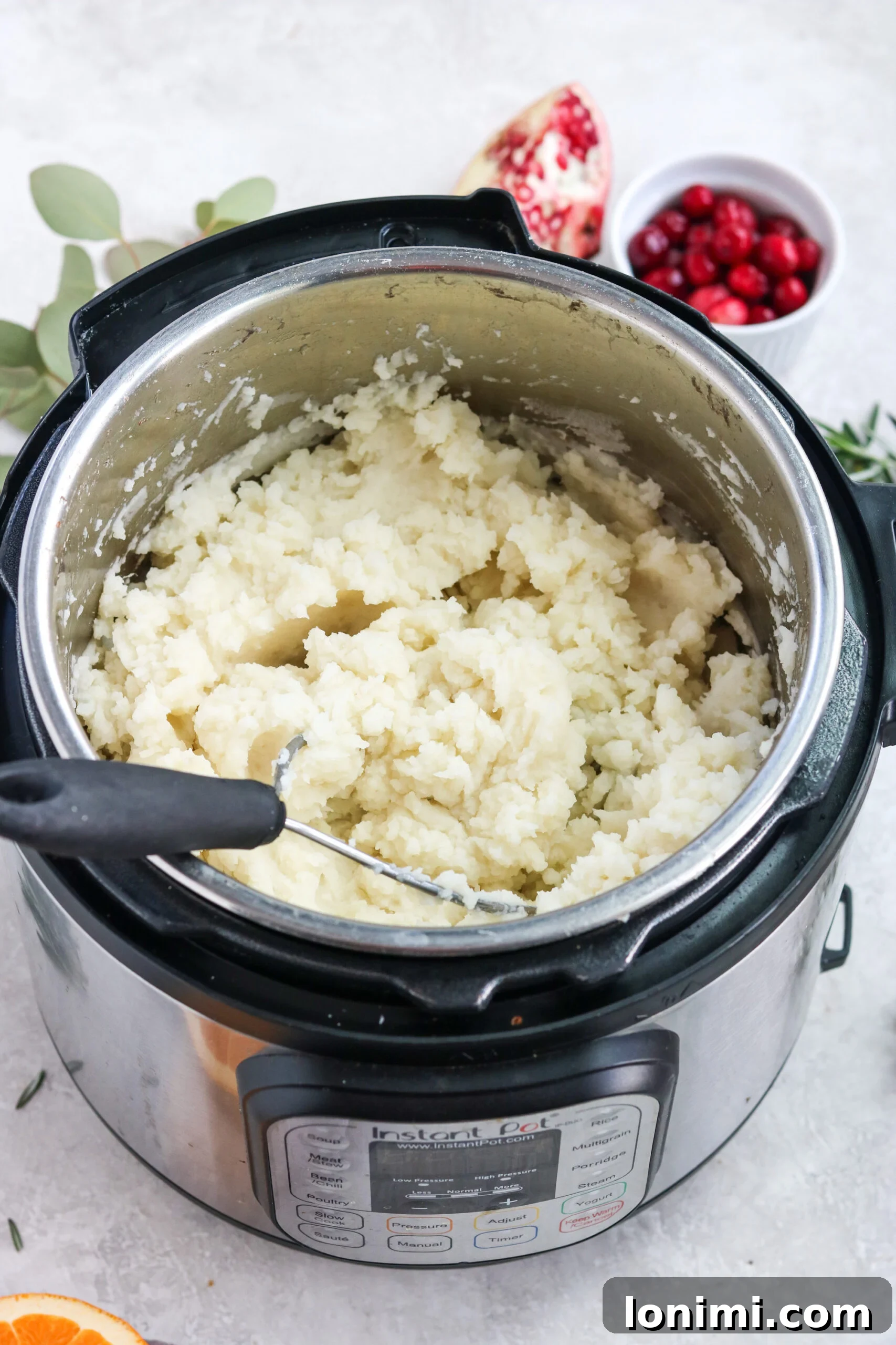 Mashed Potatoes in the Instant Pot with almond milk and vegan butter, ready to be served