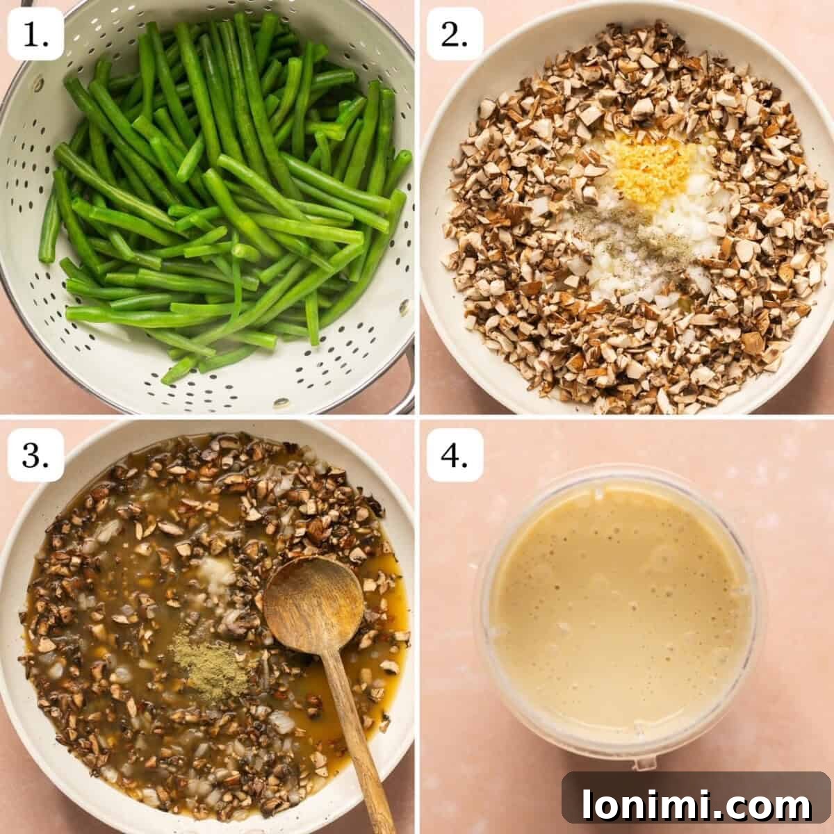 numbered step by step photos showing how to prepare the mushroom sauce