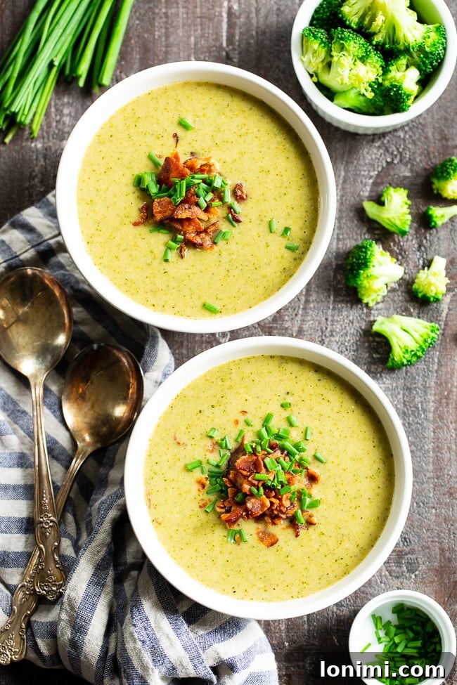 25 Hearty Whole30 Soups, Stews, and Chilis 14 Rich and creamy Broccoli Soup with crispy bacon bits, Whole30 and Paleo friendly, a healthy indulgent meal.