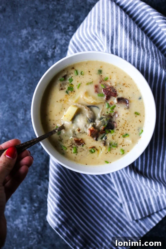 25 Hearty Whole30 Soups, Stews, and Chilis 20 Creamy Whole30 Clam Chowder, a dairy-free and gluten-free version of the classic, topped with fresh parsley.