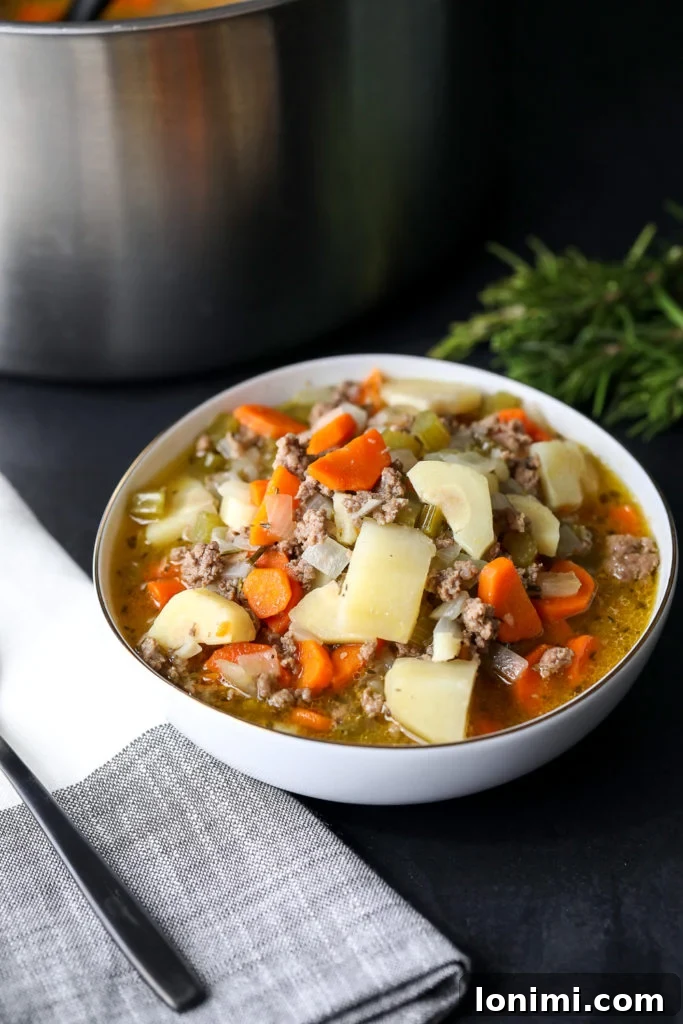 25 Hearty Whole30 Soups, Stews, and Chilis 10 A comforting bowl of Shepherd's Pie Soup, a Whole30 friendly twist on a classic, with a vegetable mash topping.