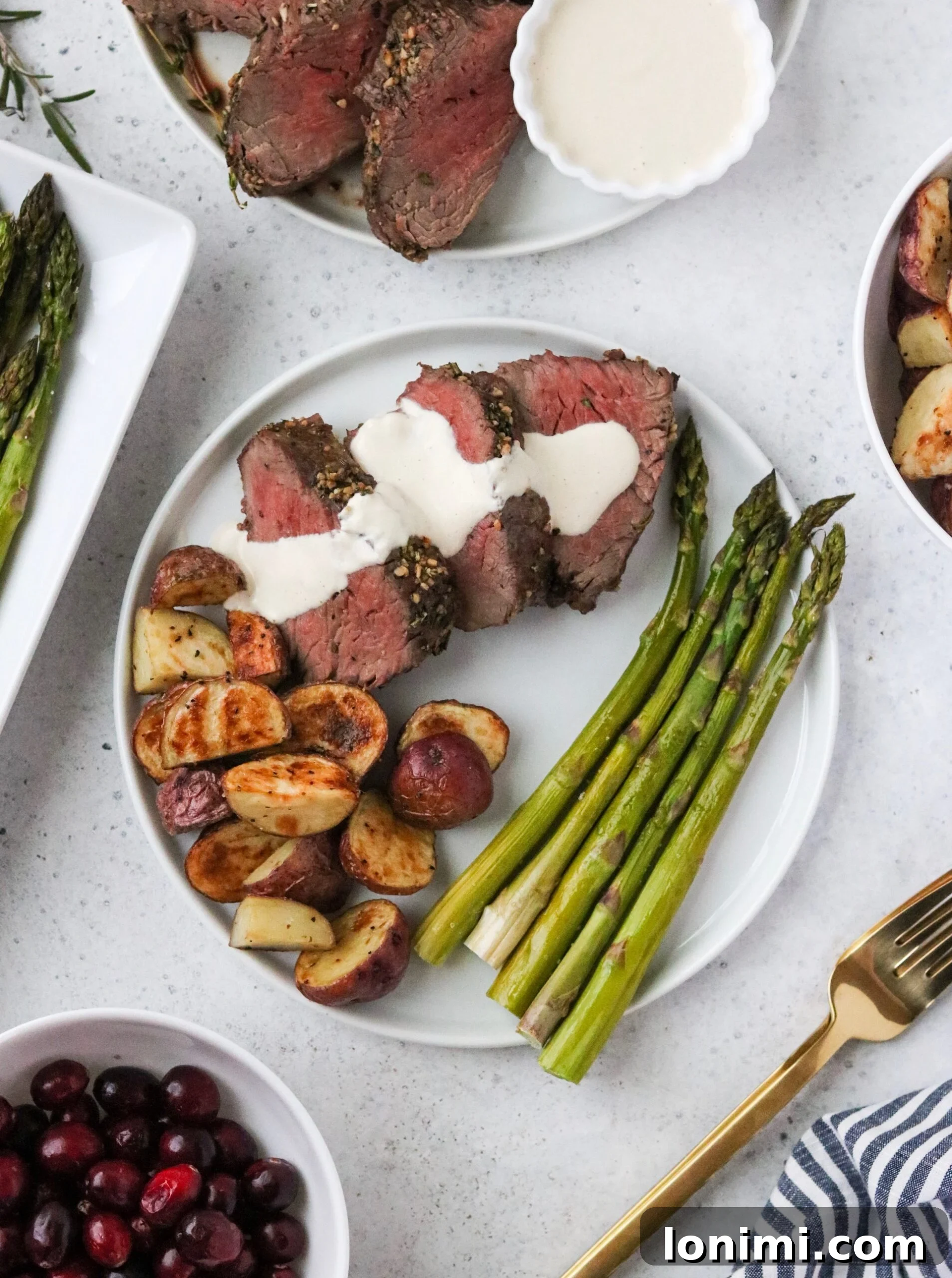 Pan-Seared Beef Tenderloin with Zesty Dairy-Free Horseradish Sauce 5 Beef tenderloin coated in herbs and spices, ready for roasting