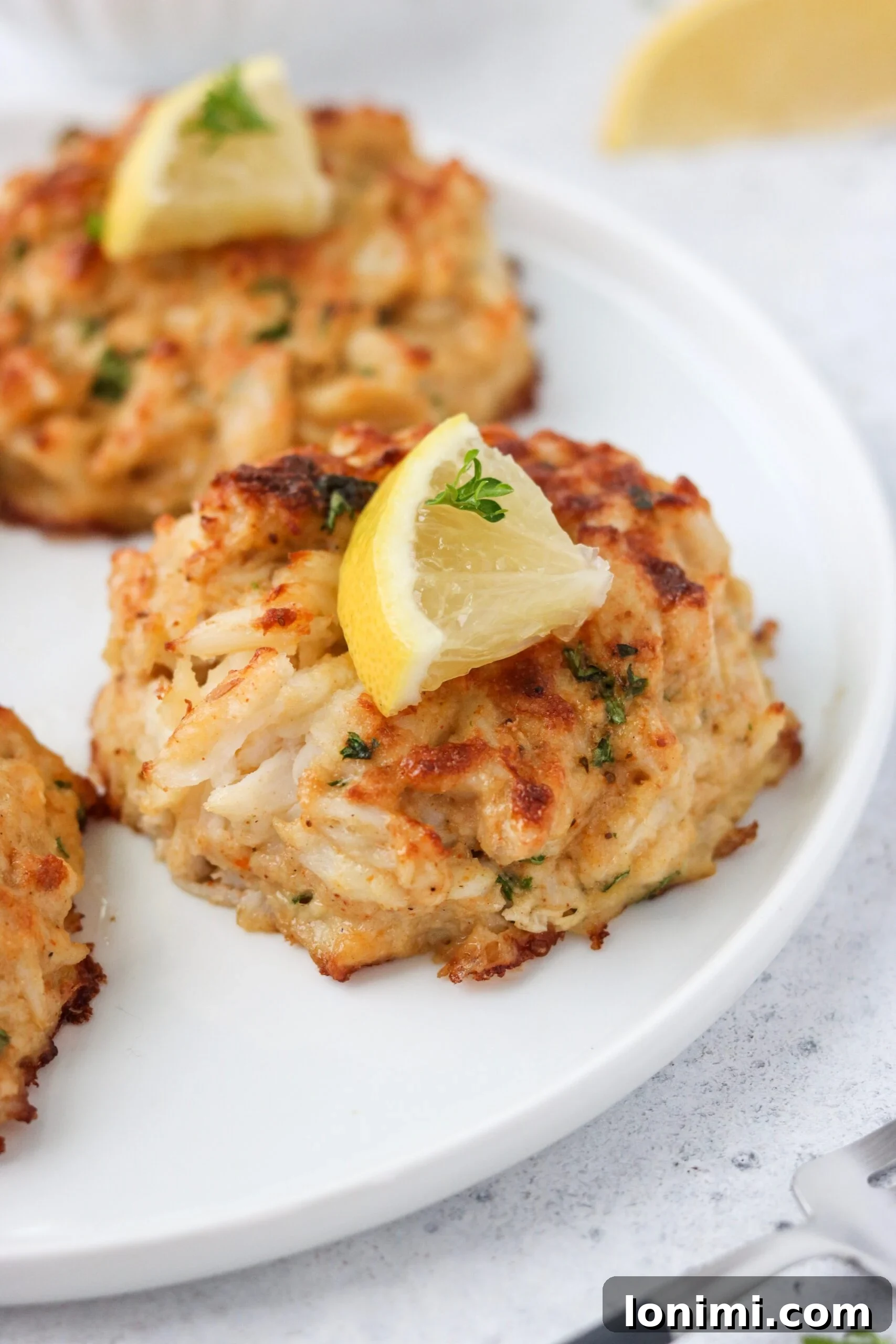 Ultimate Gluten Free Maryland Crab Cakes with Delicious Sauce Recipes 2 Delicious low carb gluten free crab cakes with a lemon wedge, perfect for a healthy meal.