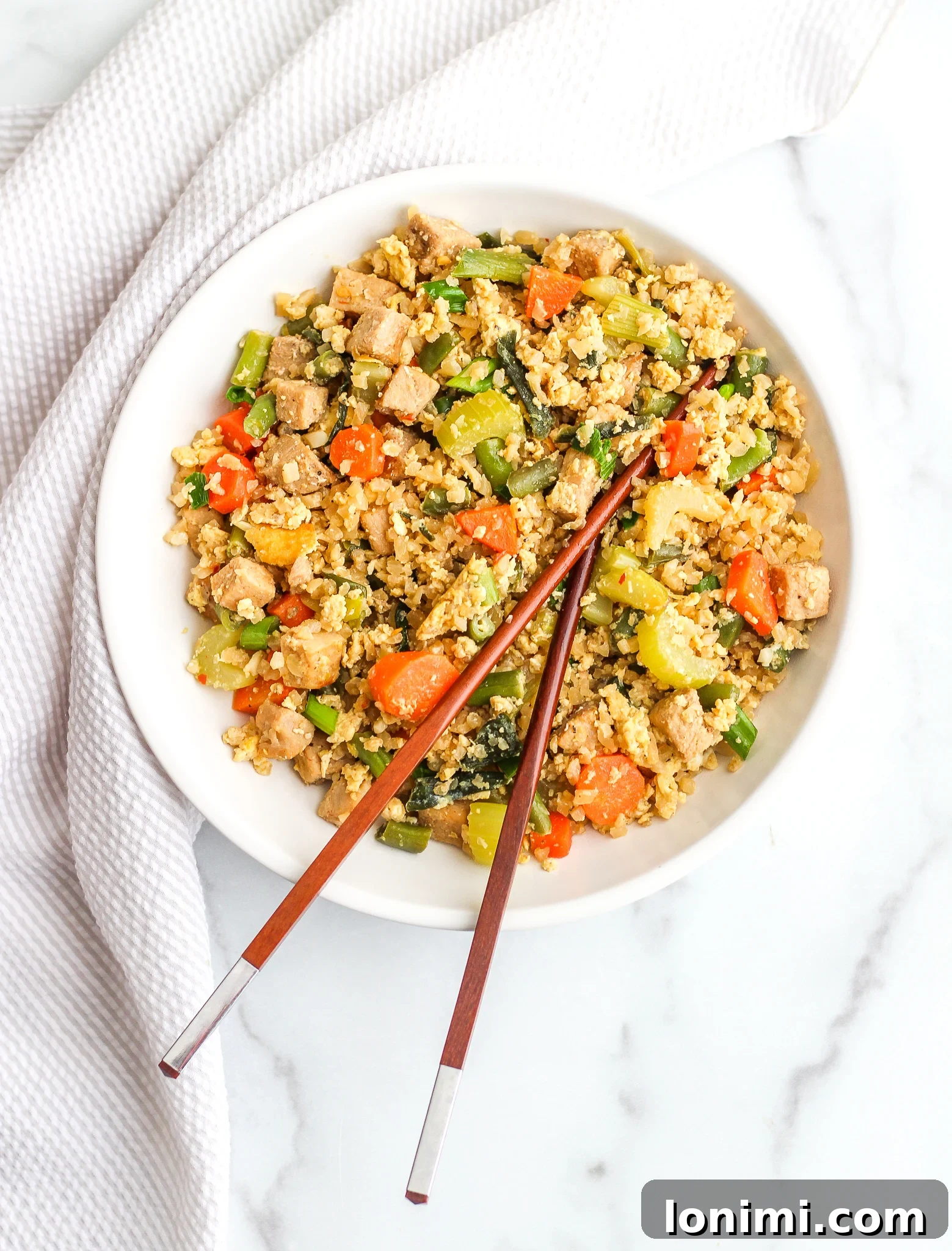 Pork Fried Cauliflower Rice ingredient prep