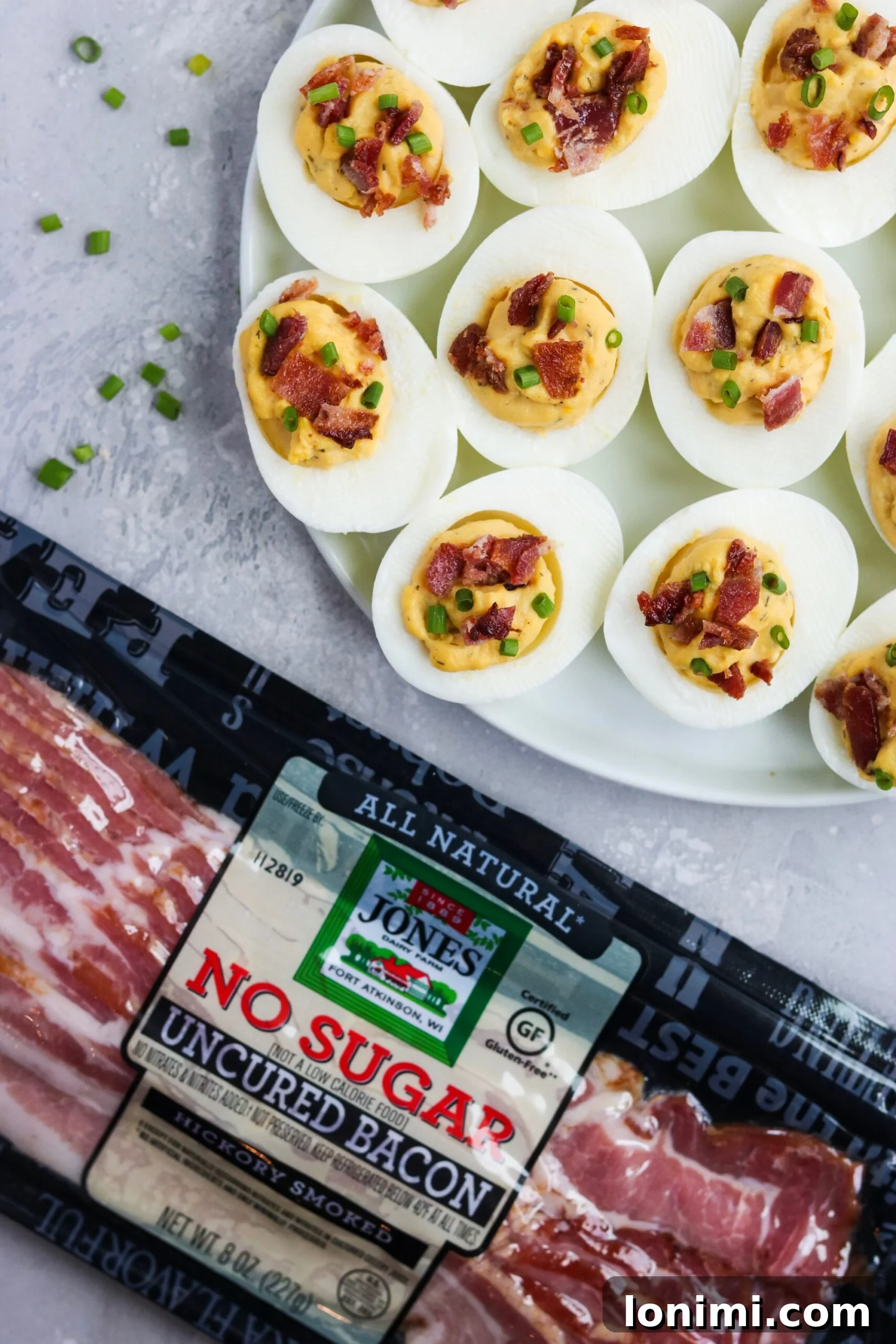 Elevated Whole30 Bacon Ranch Deviled Eggs 7 Close-up of a beautifully plated Whole30 Bacon Ranch Deviled Egg