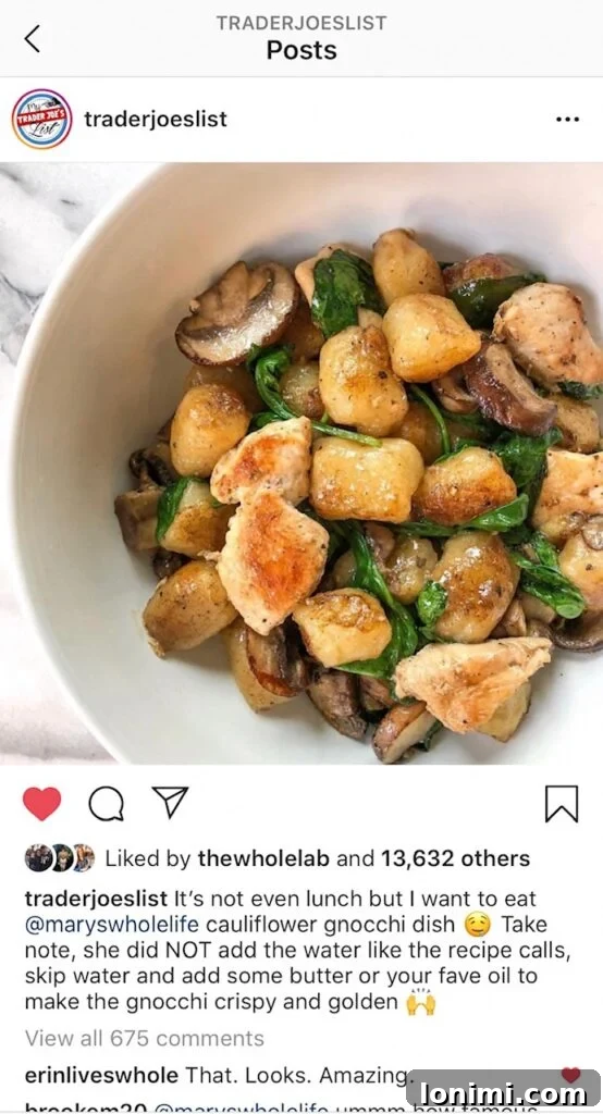 From Side Hustle to Main Gig: My Blogging Evolution 3 Screenshot of a viral Instagram post featuring cauliflower gnocchi